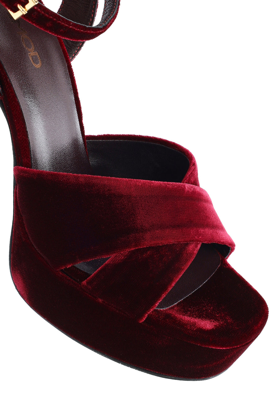 Women's Burgundy Ankle Buckle Platform High Thick Heel Velvet Sandals