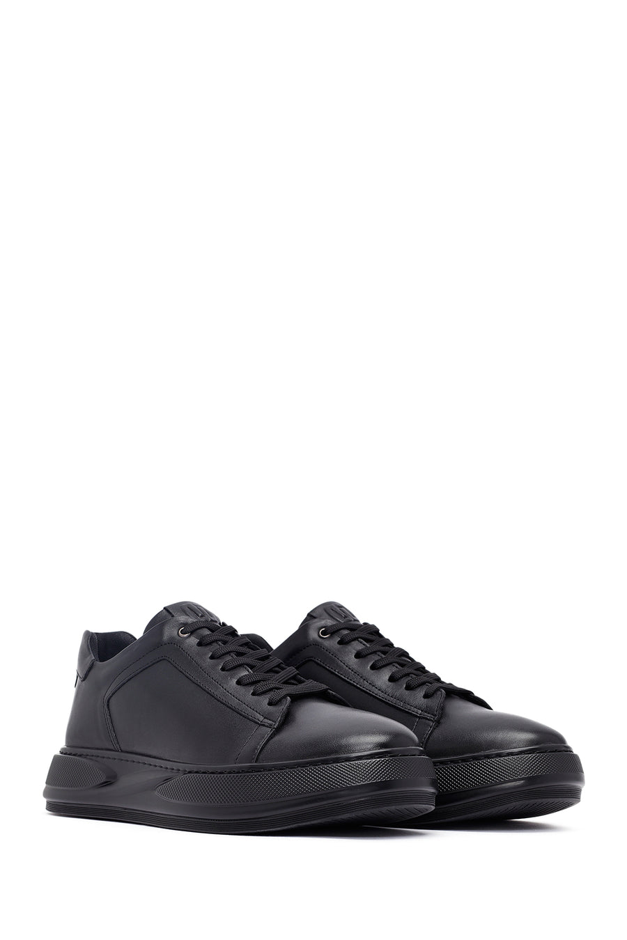 Men's Black Lace-Up Thick Sole Leather Sneakers