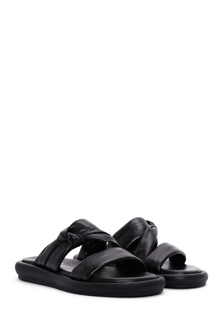 Women's Black Leather Comfort Slippers