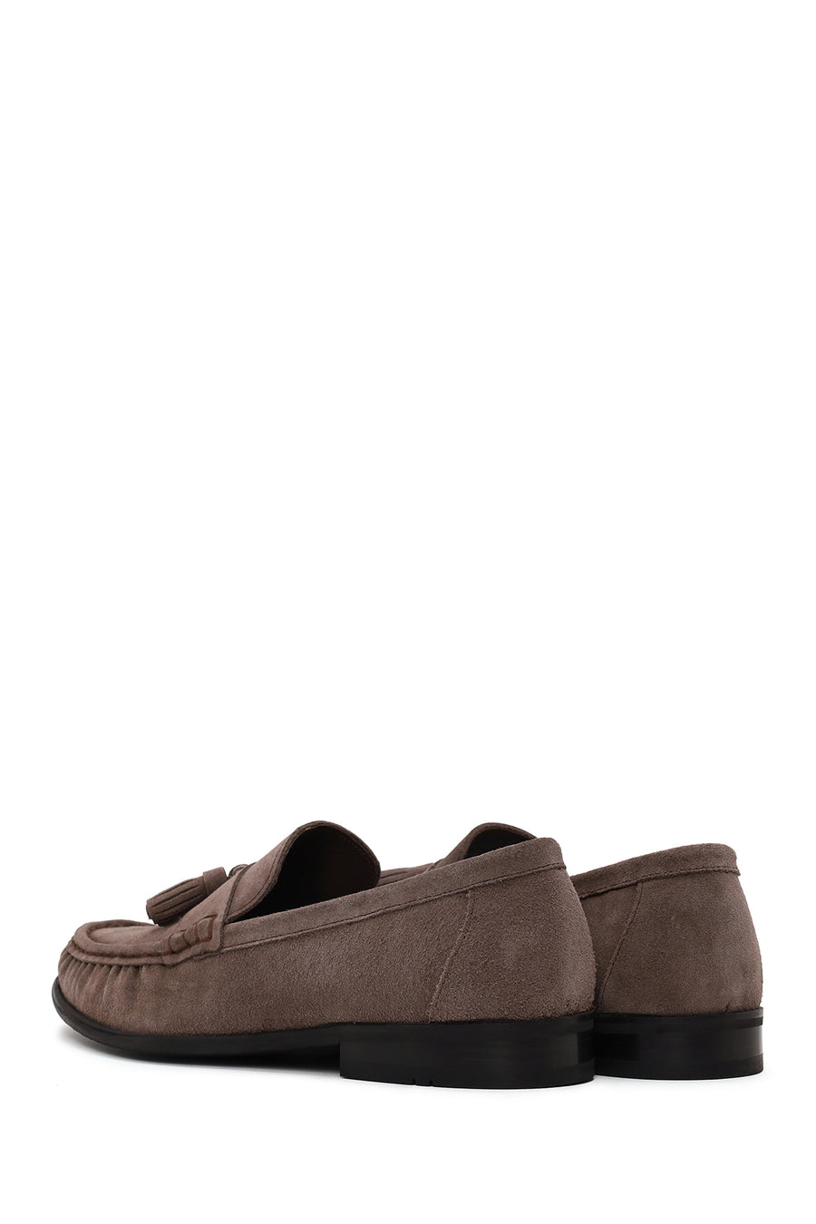 Erkek Gri Püsküllü Süet Deri Casual Loafer