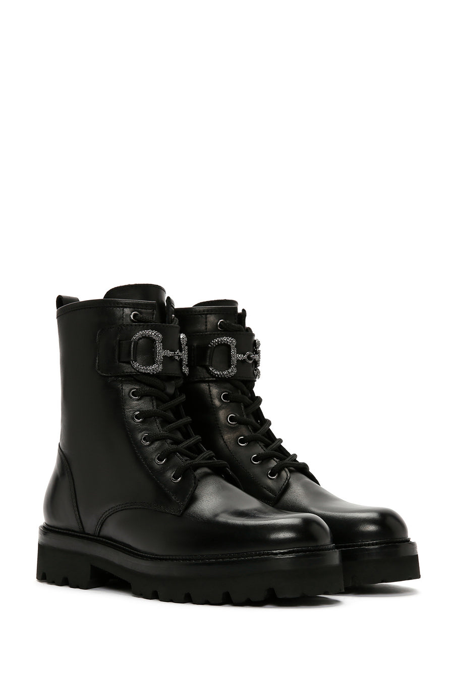 Women's Black Accessory Detailed Zippered Leather Boots