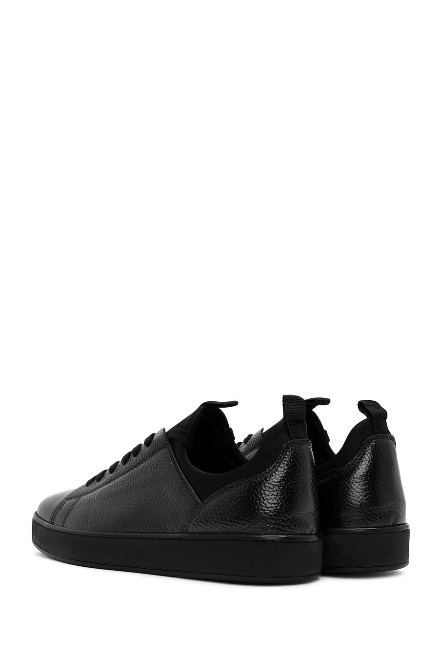 Men's Black Lace-Up Leather Casual Sneakers