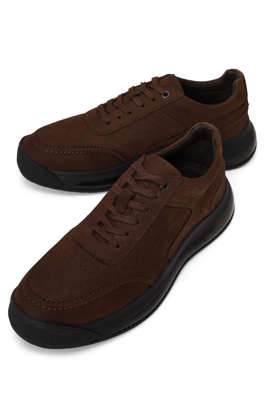 Erkek Kahverengi Bağcıklı Nubuk Deri Sneaker
