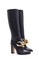 Women's Leather Chain Heeled Boots | Derimod