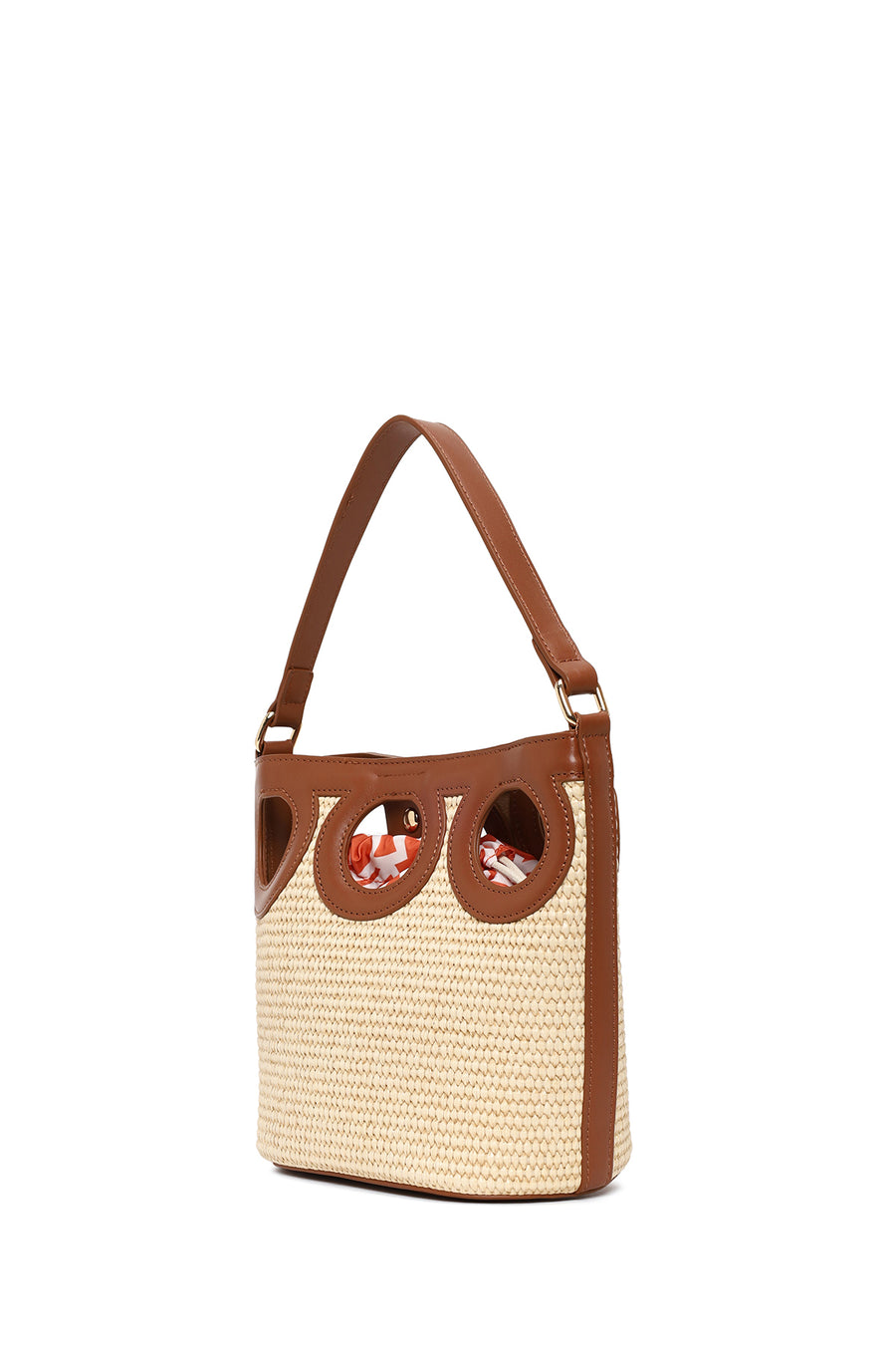 Woman Beige Long-Strap Wicker Shoulder Bag