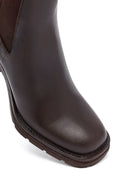 Woman Brown Chunky Heels Leather Boat | Derimod