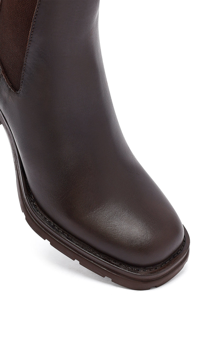 Woman Brown Chunky Heels Leather Boat