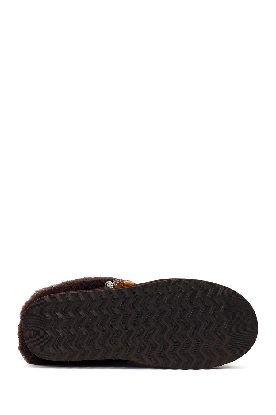 Woman Brown Stone-Embellished Suede Teddy Slipper