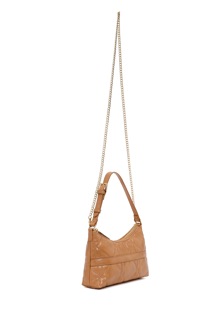 Woman Beige Long Chain Strap Shoulder Bag
