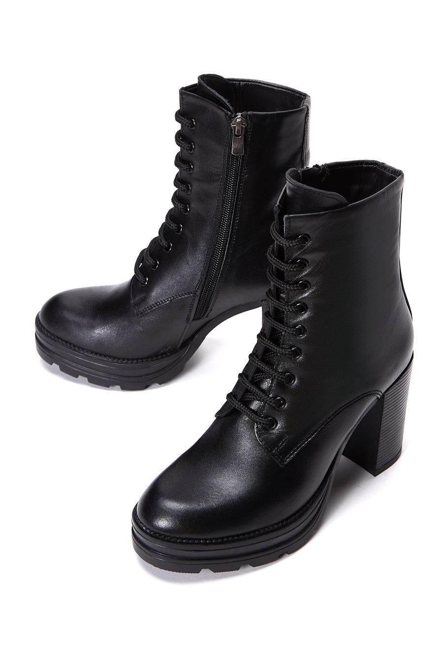Women's Black Leather Platform High Heel Boots