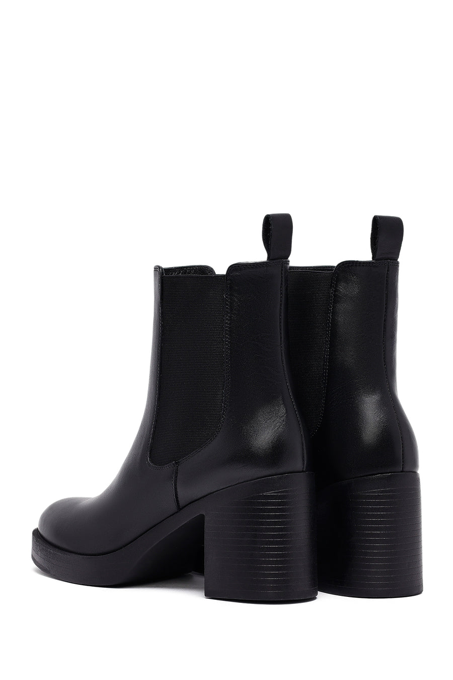 Woman Black Chunky Heels Leather Chelsea Boots