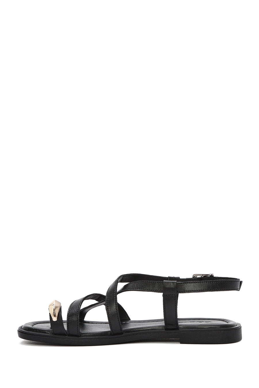 Women's Black Leather Ankle Buckle Sandals