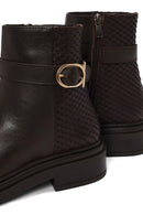 Woman Brown Zip Closure Printed Leather Boots | Derimod