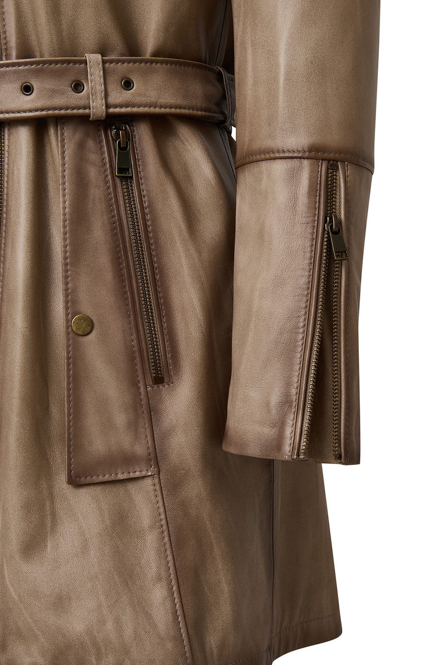 Kelly Women's Beige Collar Fur Leather Coat