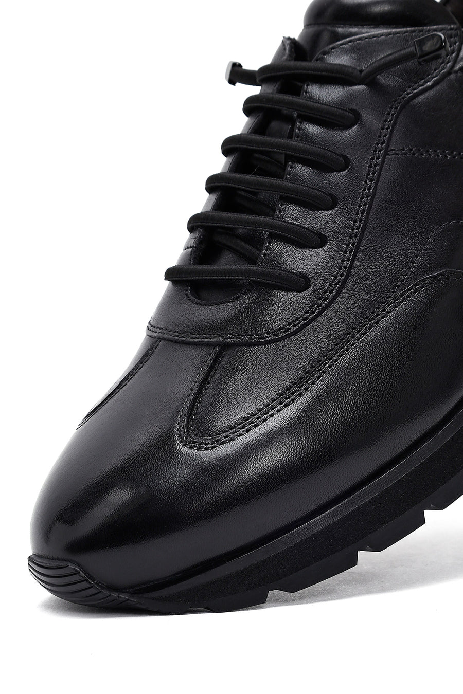 Men's Black Lace-Up Leather Casual Sneakers