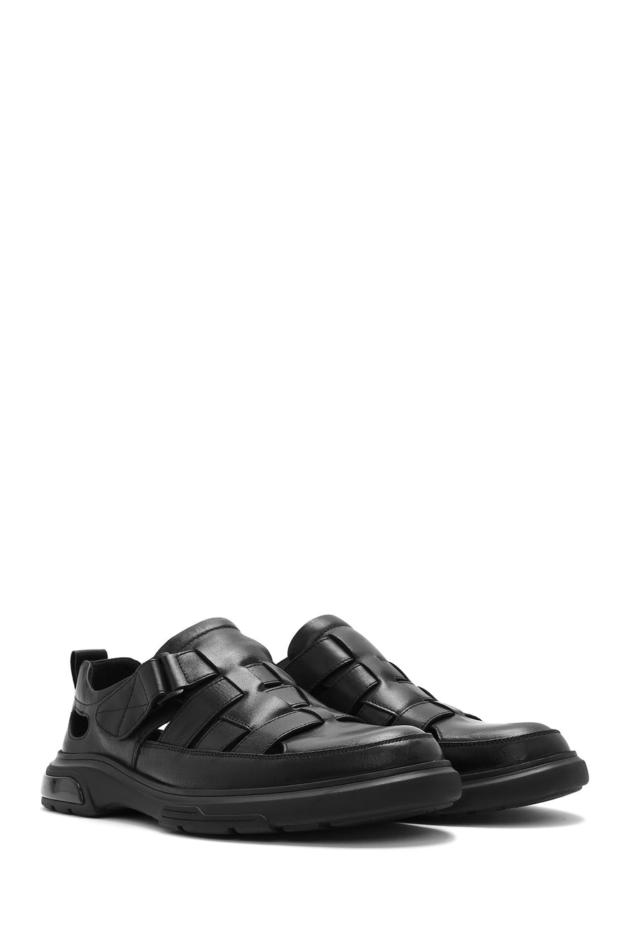 Erkek Siyah Deri Casual Sandalet