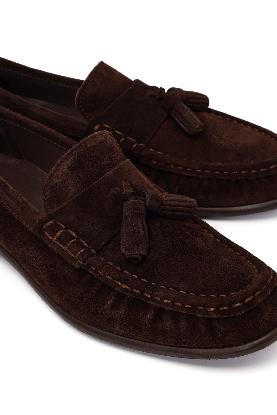 Erkek Kahverengi Püsküllü Süet Deri Casual Loafer