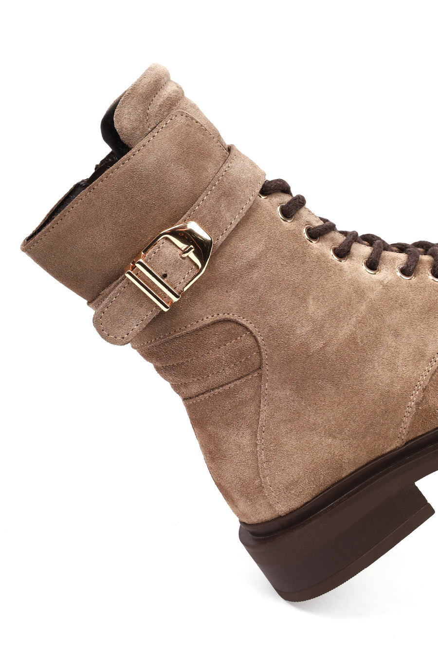 Woman Mink Zip Closure Lace-up Suede Combat Boots