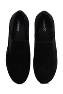 Women's Black Leather Comfort Wedge Heeled Loafer | Derimod