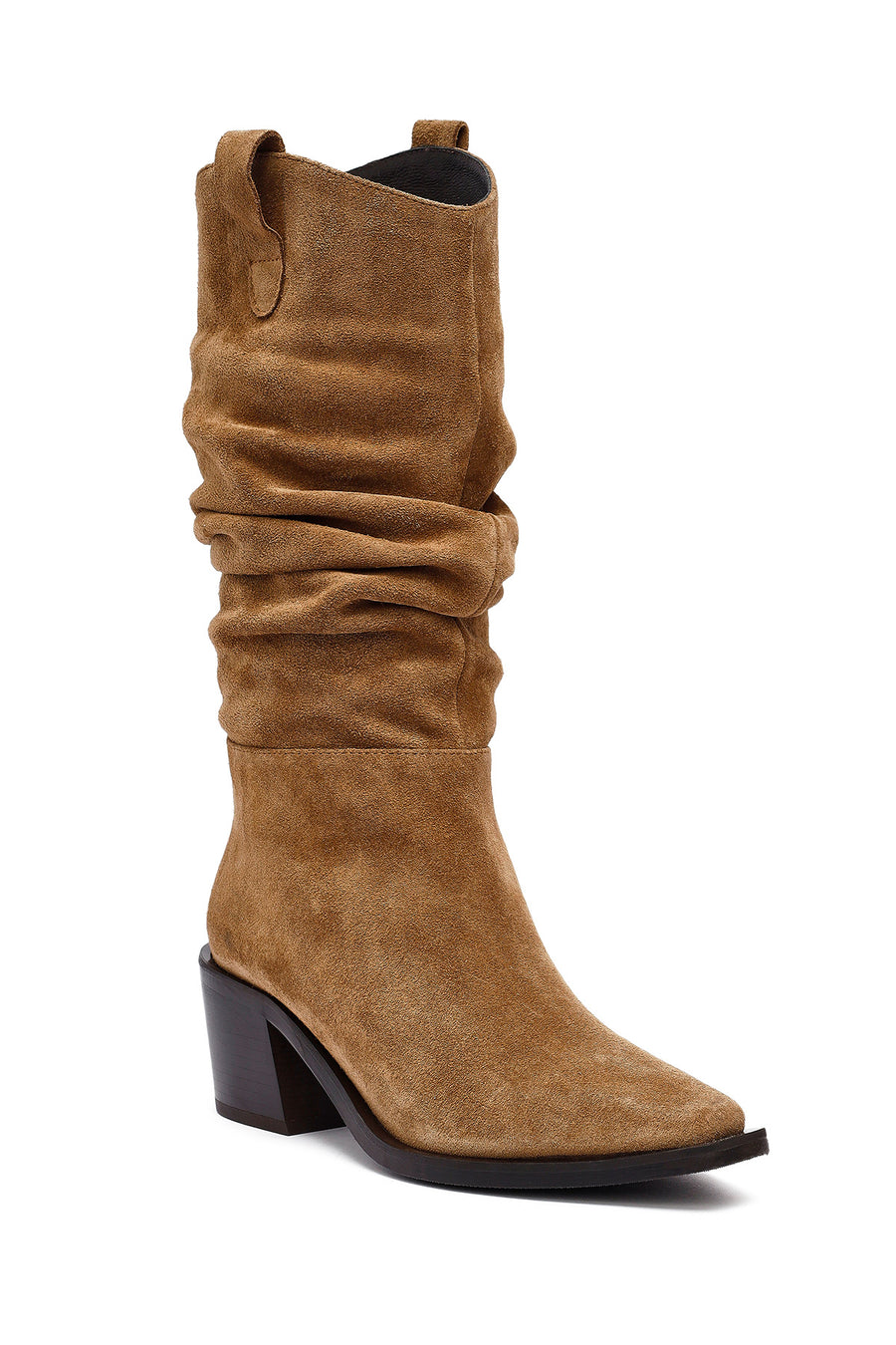 Woman Mink Chunky Heel Suede Leather Cowboy Boots
