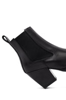 Women's Black Thick Heeled Leather Chelsea Boot | Derimod