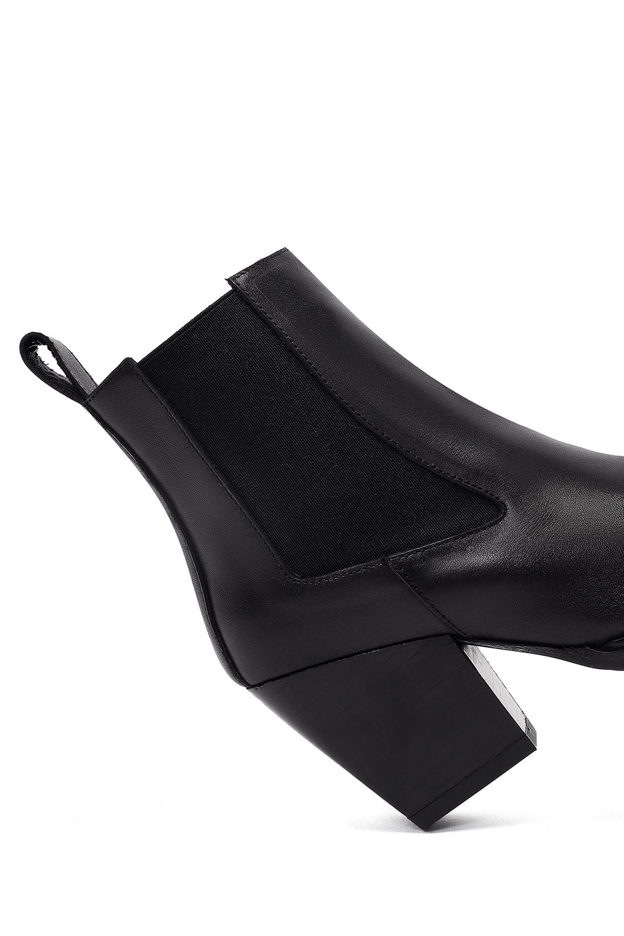 Women's Black Thick Heeled Leather Chelsea Boot