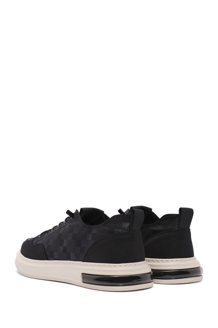 Erkek Siyah Bağcıklı Desenli Kumaş Sneaker