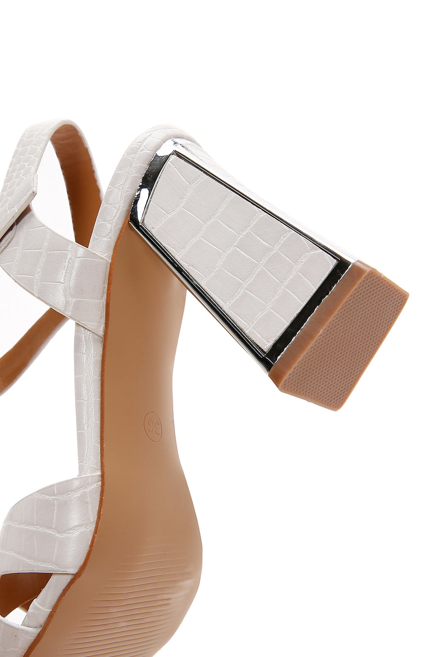 Women's White Ankle Strap Thick Heel Crocodile Sandals