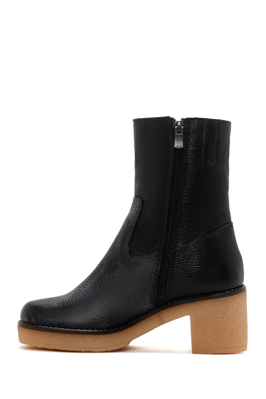 Women's Black Leather Zippered Heeled Boots