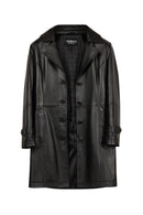 Lilian Woman Black Long Leather Coat | Derimod