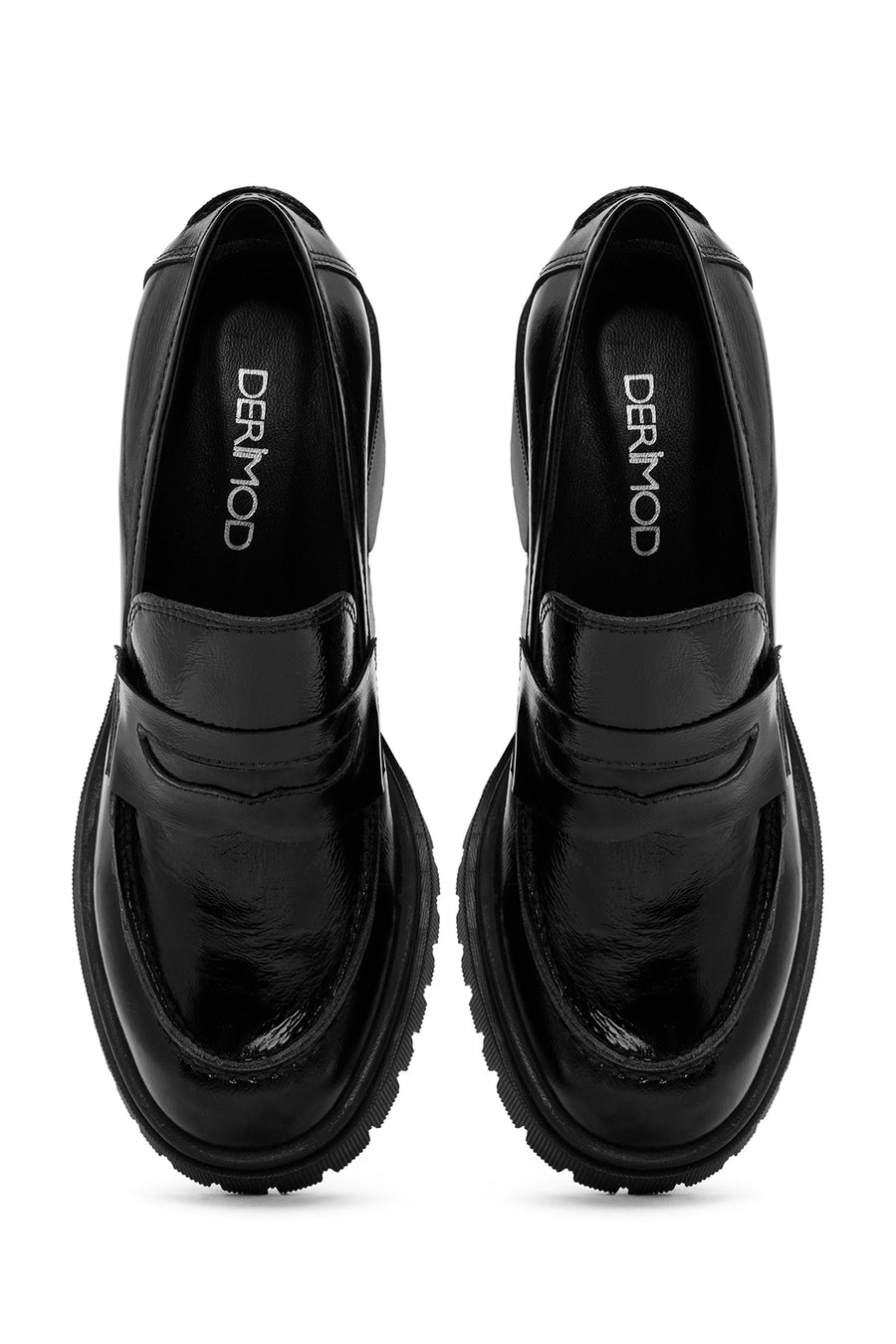 Woman Black Thick-Heeled Patent Leather Leather Masculine Loafer