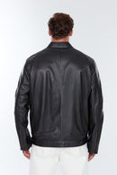 Alanzo (Plus) Men's Black Leather Jacket | Derimod