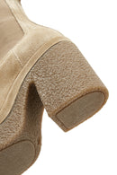 Women's Beige Thick Heeled Suede Leather Chelsea Boots | Derimod