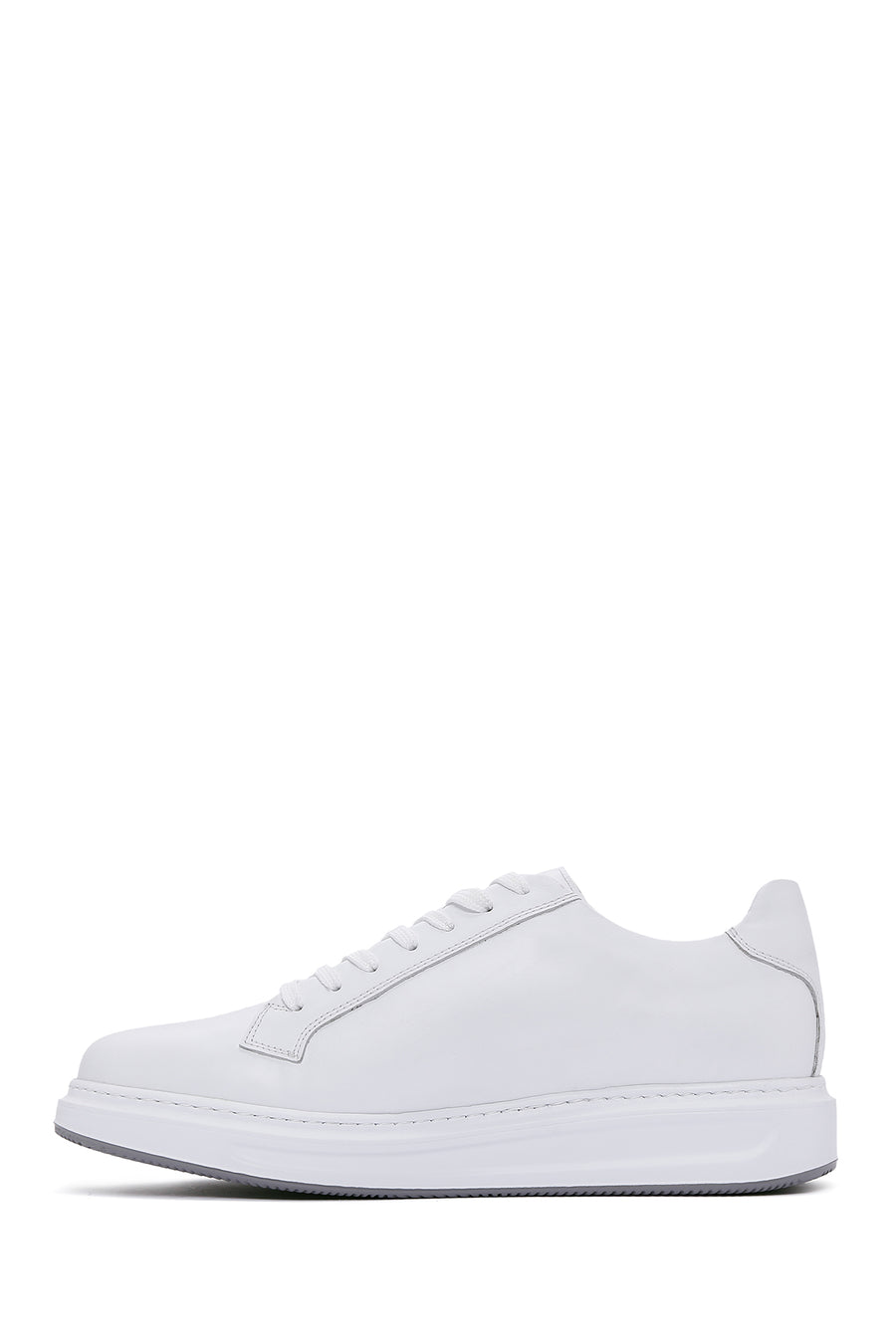 Men's White Leather Thick Soled Sneaker