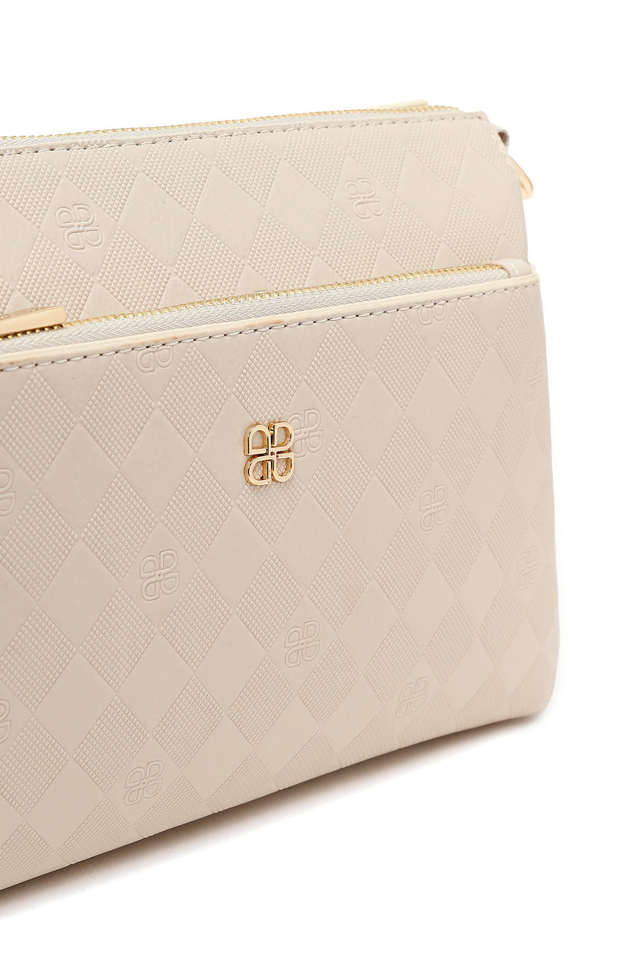 Woman Cream Printed Long-Strap Crossbody Bag