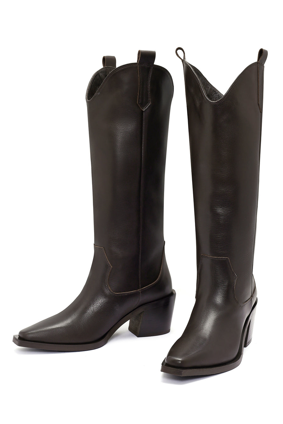 Women's Brown Chunky Heel Leather Cowboy Boots