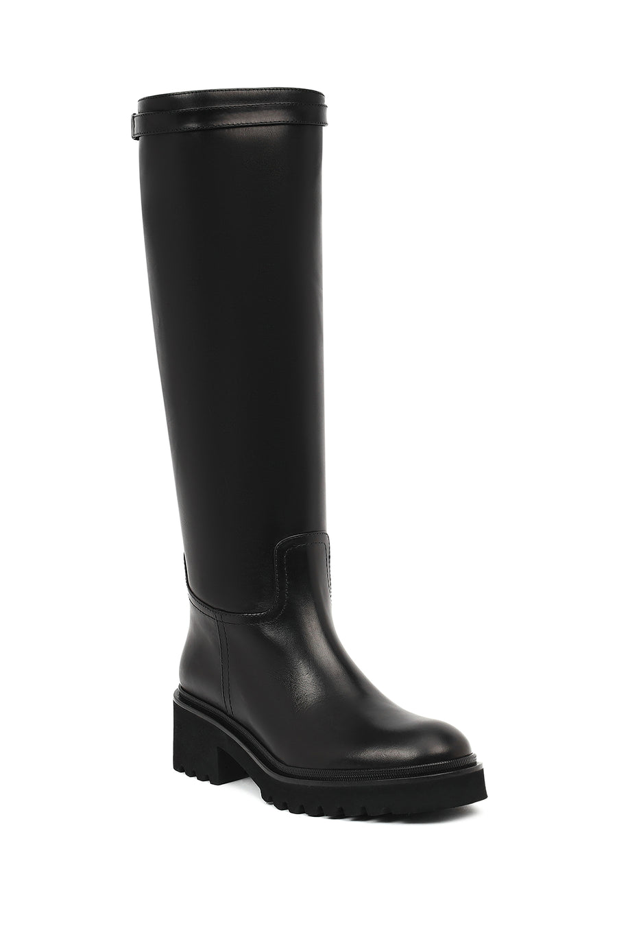 Women's Black Zippered Thick Soled Leather Boots