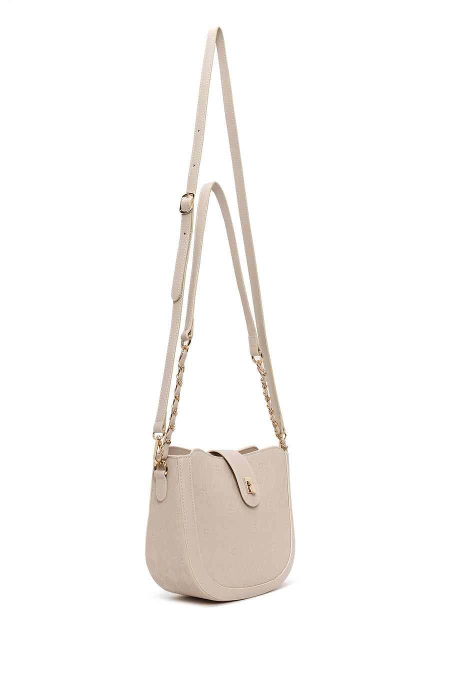 Woman Cream Long-Strap Printed Shoulder Bag