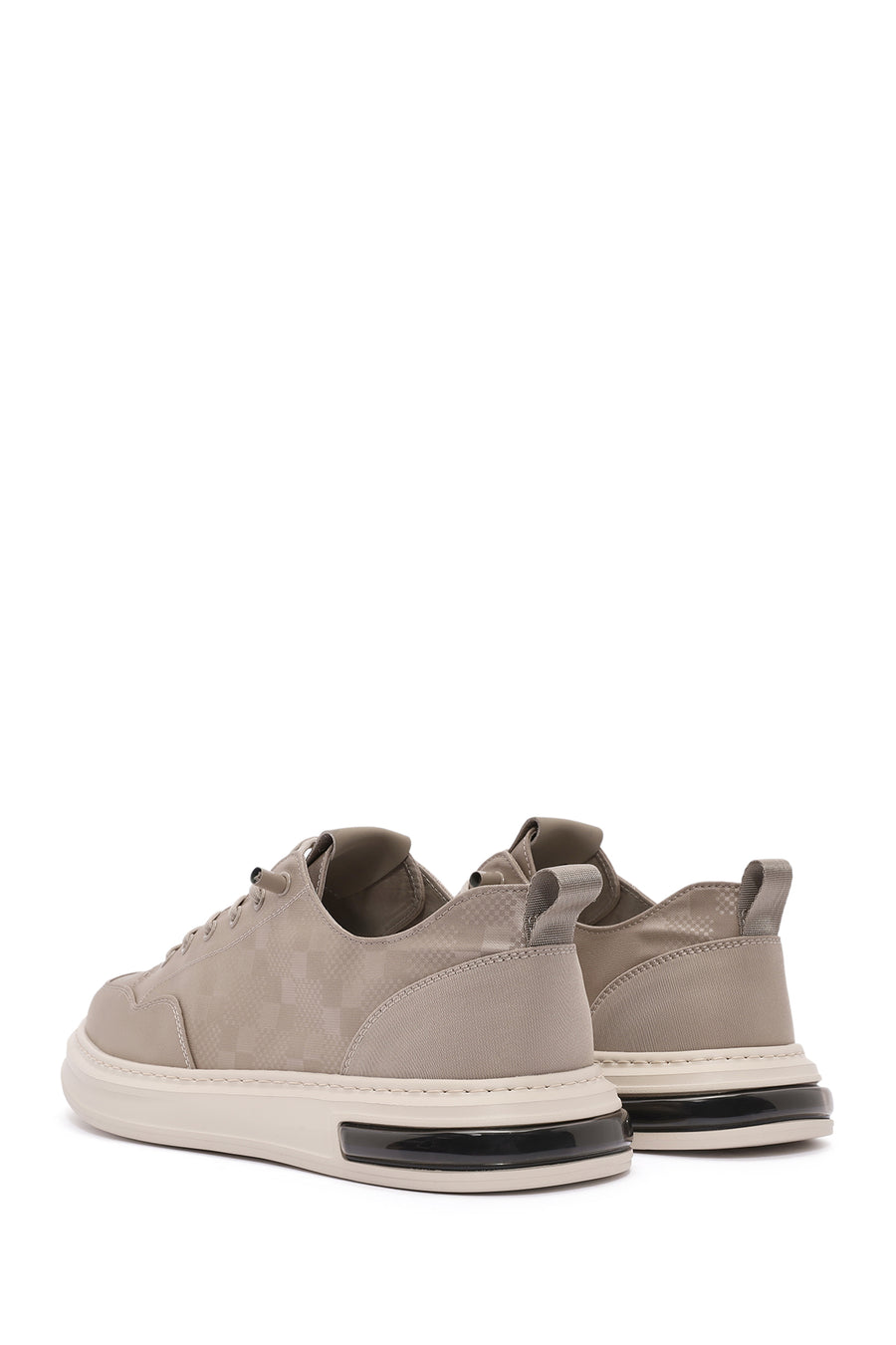 Erkek Bej Bağcıklı Desenli Kumaş Sneaker
