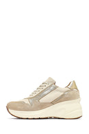 Woman Beige Lace-Up Zipper Detailed Wedge Heels Leather Sneakers | Derimod