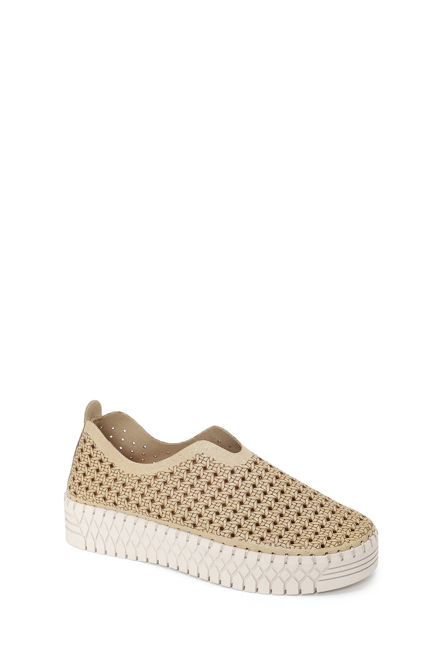 Woman Gold Lace-Up Chunky Sole Glitter Fabric Casual Shoes