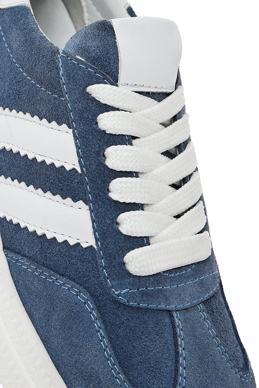 Women's Blue Lace-Up Chunky Sole Suede Leather Sneakers