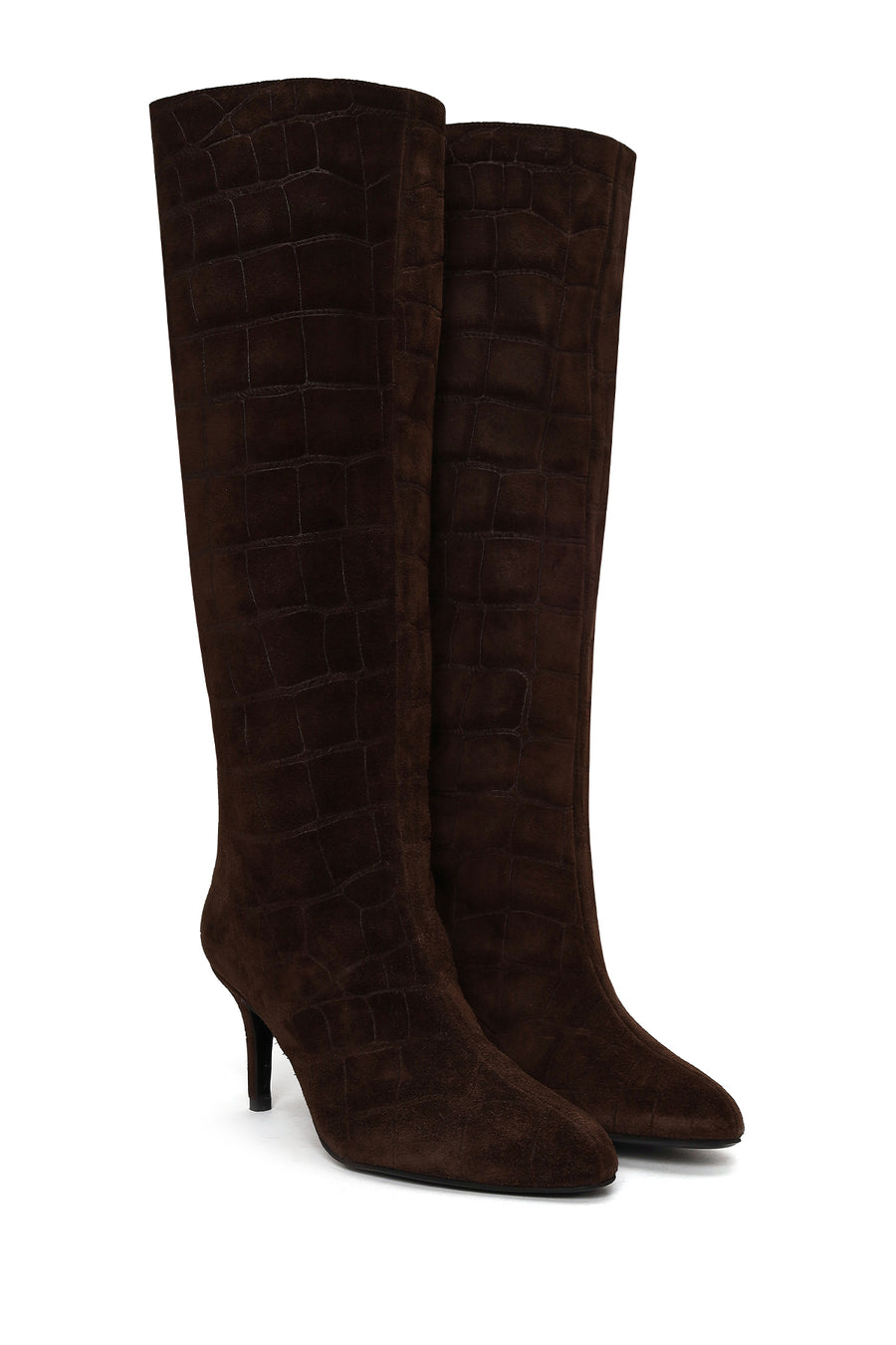 Woman Brown Thin-Heeled Leather Boots