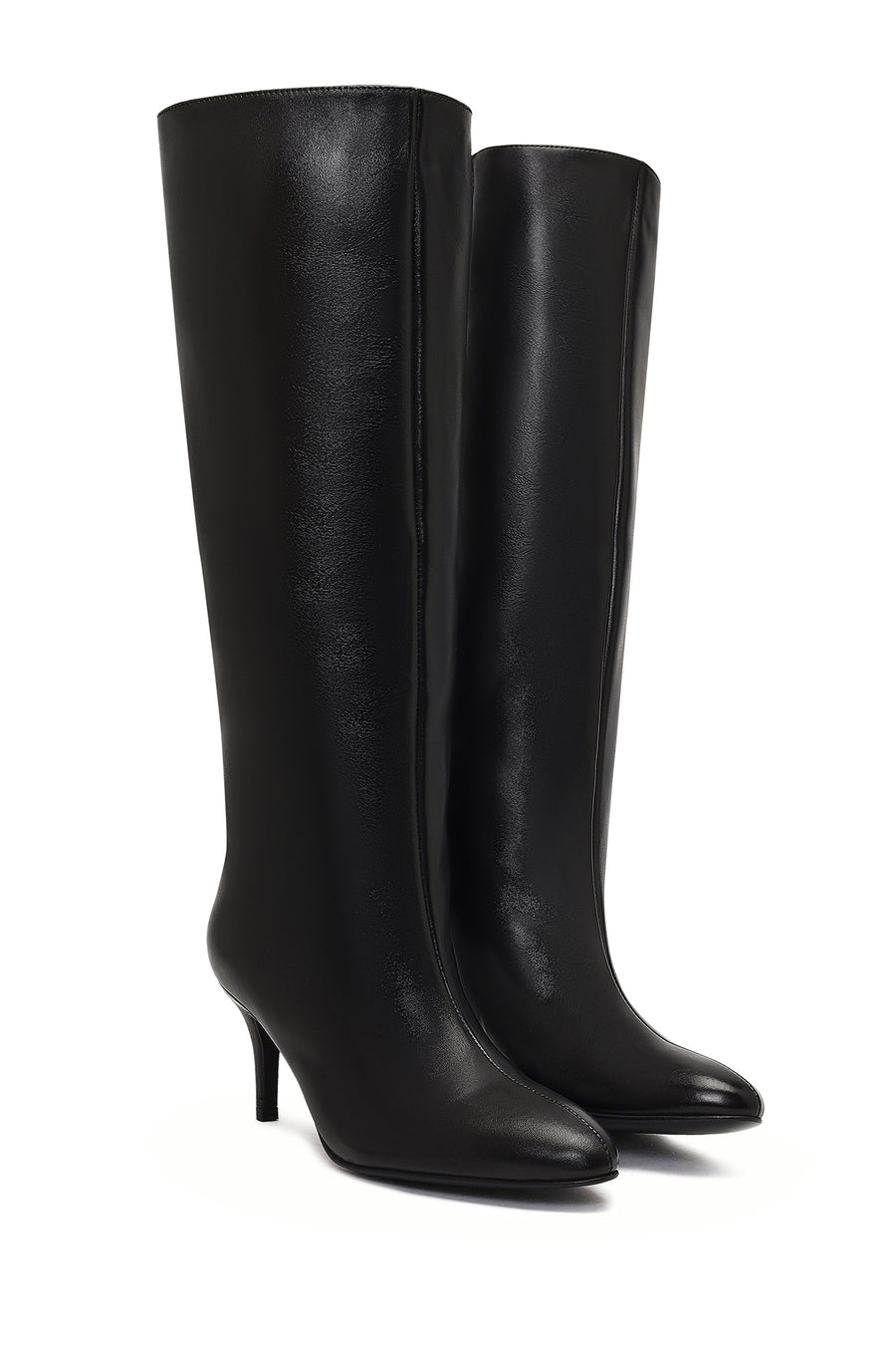 Woman Black Thin High-Heeled Leather Boots