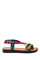 Women's Multicolored Leather Flip Flops Flat Bodrum Sandals | Derimod