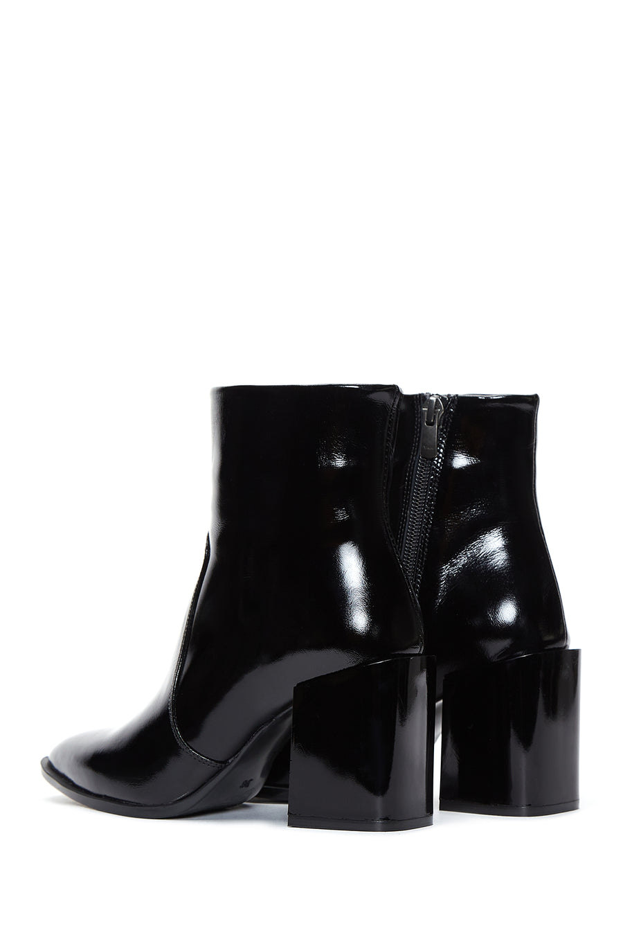 Women's Black Patent Leather Heeled Boots