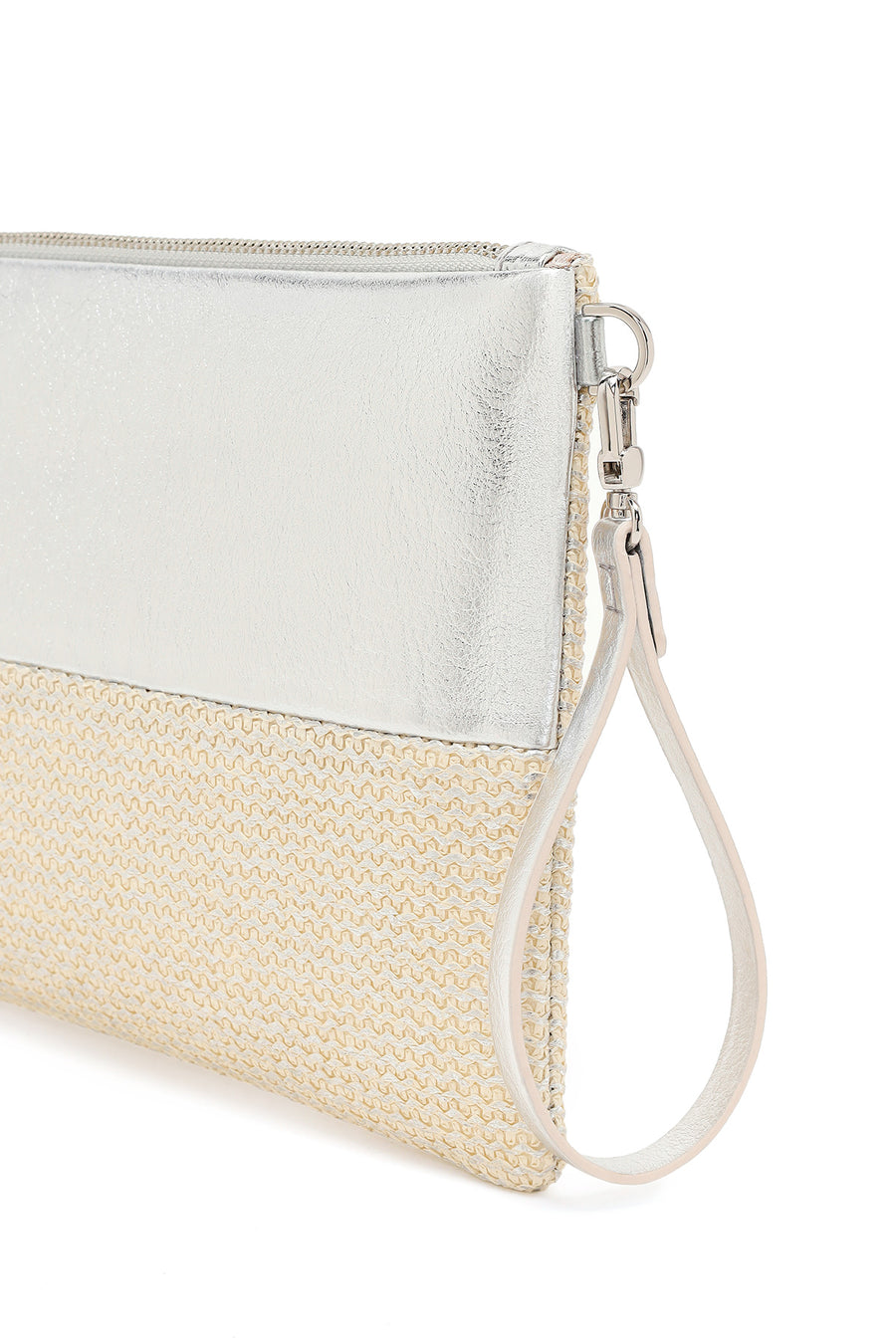 Woman Beige Long Chain Strap Wicker Clutch Bag