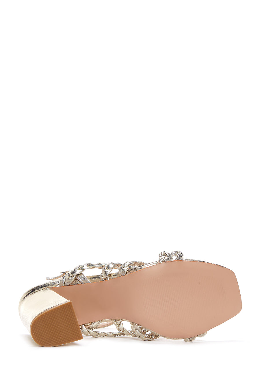 Women's Gold Leather Thick Heeled Sandals