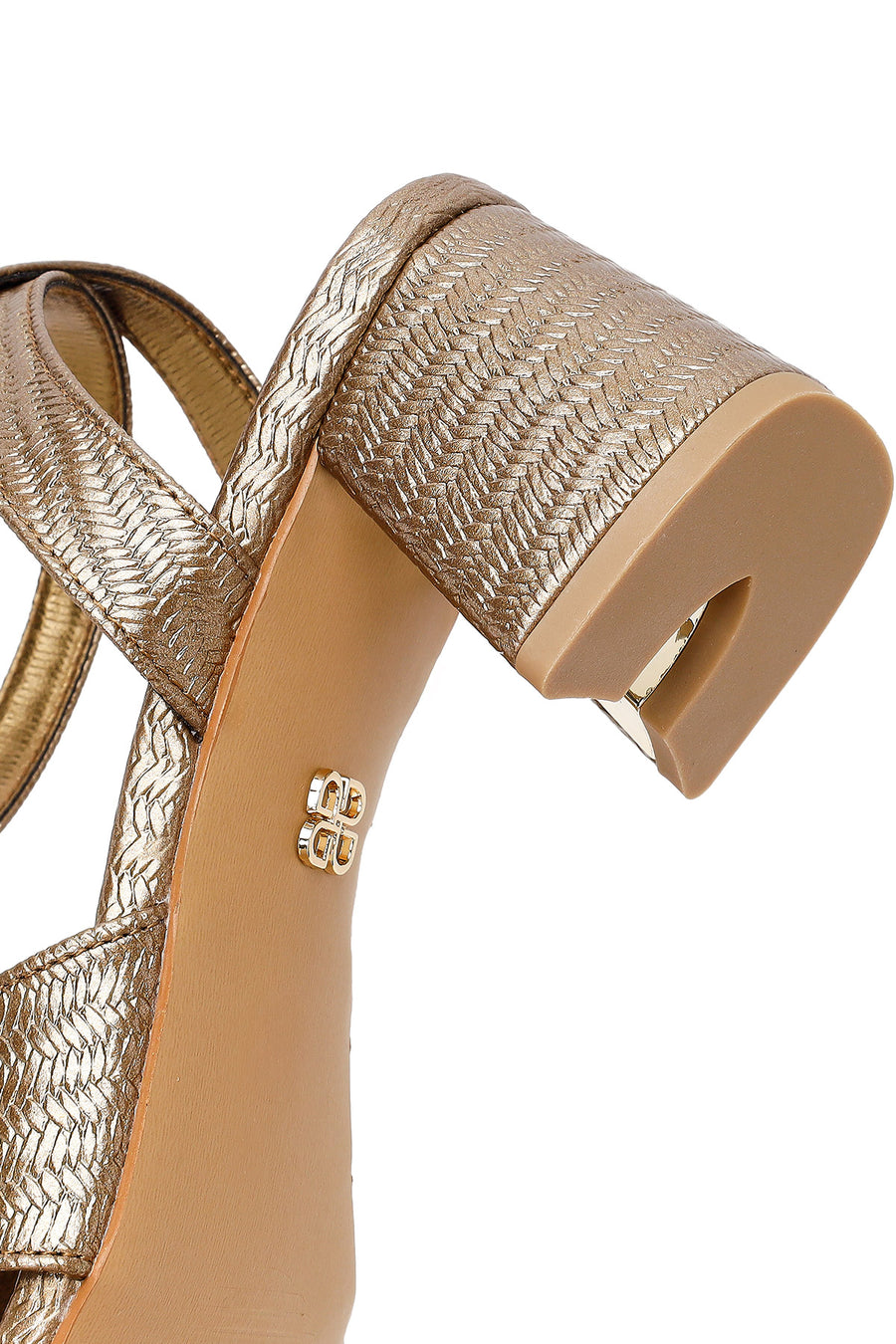 Woman Bronze Ankle-Buckle Printed Block-Heel Sandals