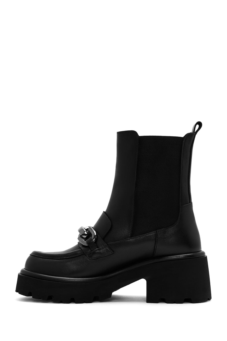 Women's Black Chain Detail Leather Chelsea Boots